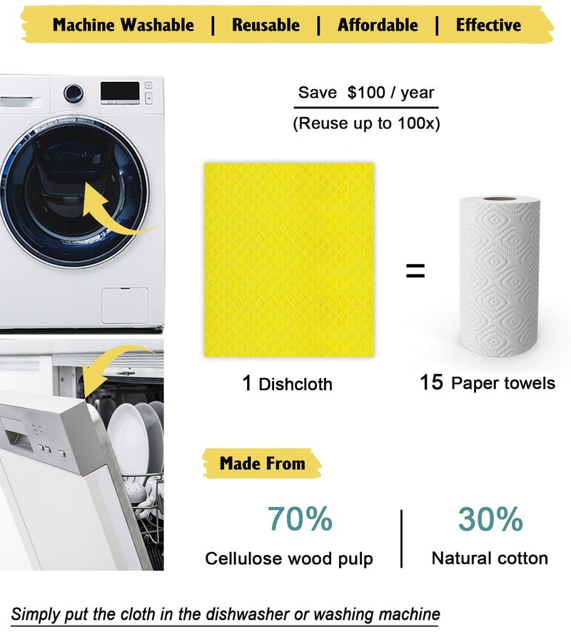 MoLKENE Swedish Dishcloths for Kitchen | 6 Pack Absorbent Cellulose Sponge Cloths Washable | Non-Scratch Reusable Paper Towels Quick Drying Cleaning Cloths - Yellow - Image 5